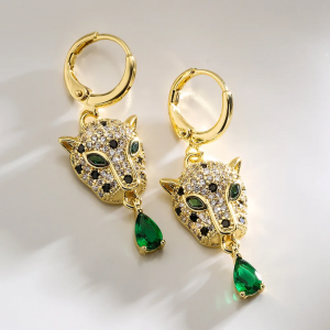 Emerald Luxe Panther Drop Earrings