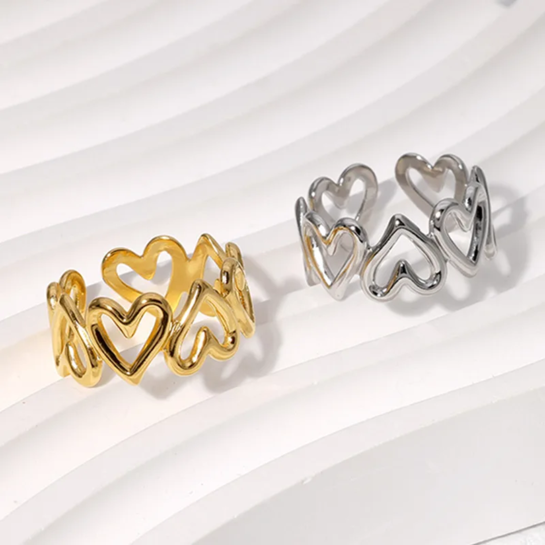 Golden Linked Hearts Ring (Adjustable) - Image 4