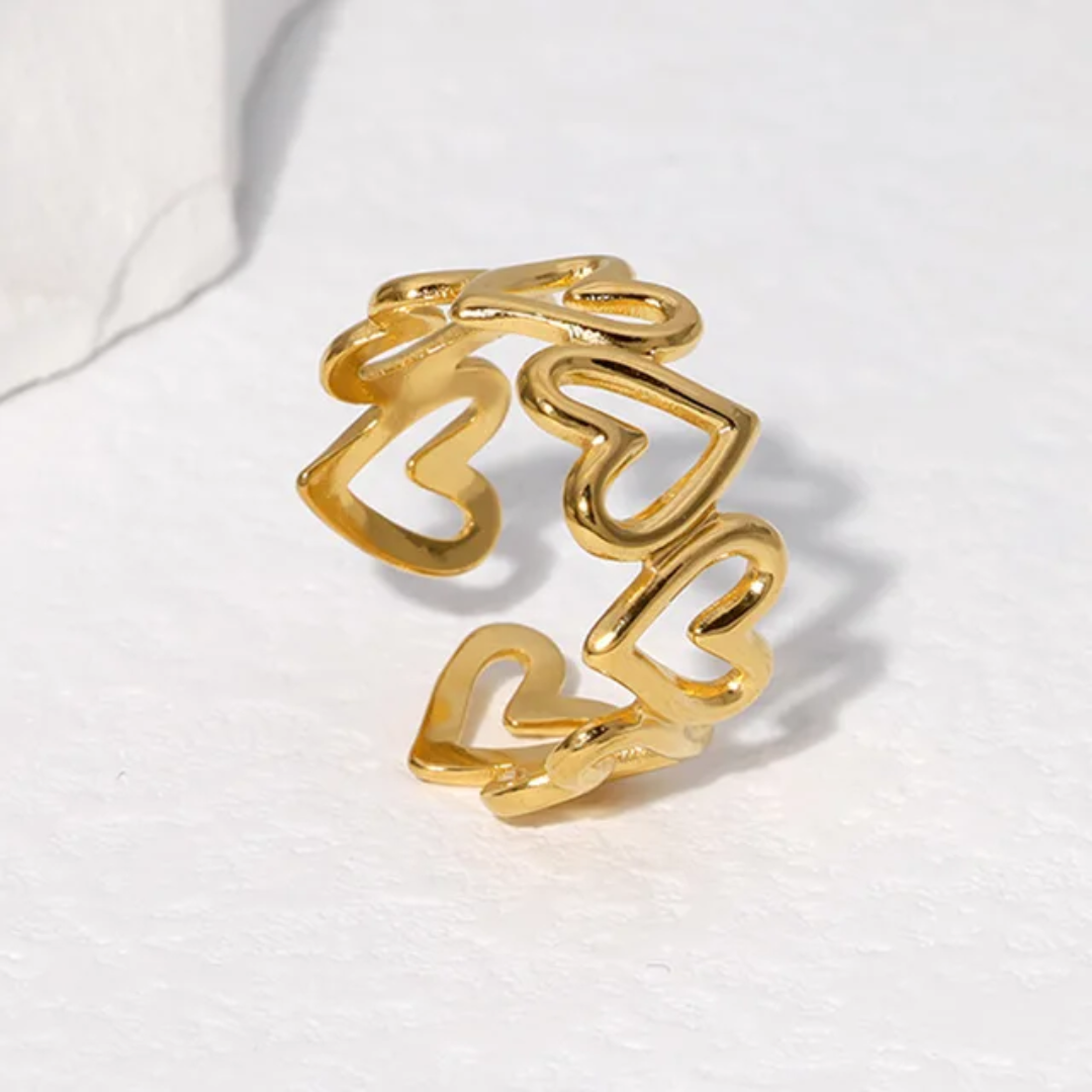 Golden Linked Hearts Ring (Adjustable) - Image 3