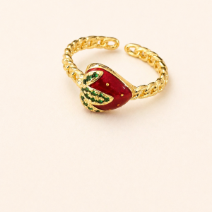 Golden Strawberry Charm Ring