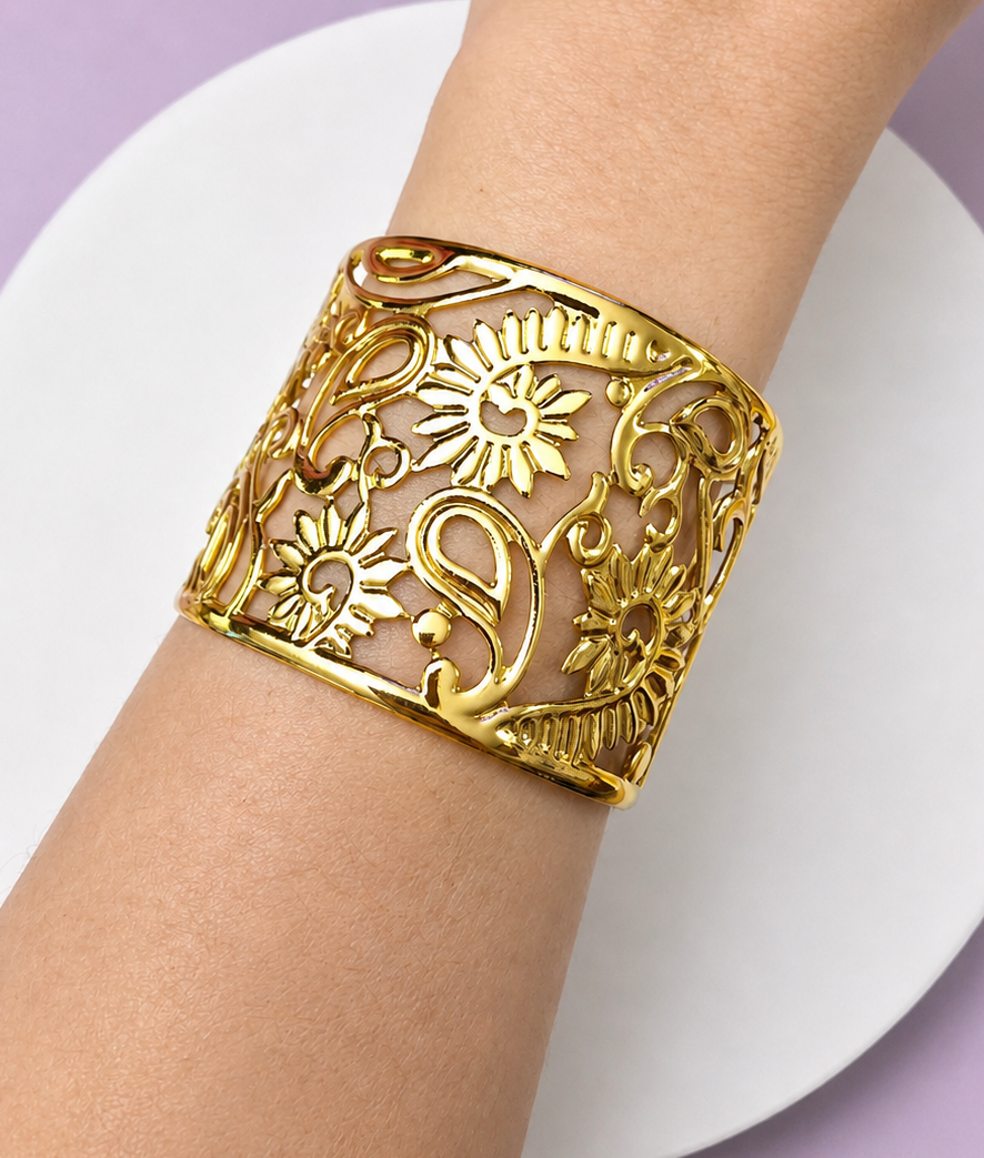 Golden Solstice Filigree Cuff Bracelet