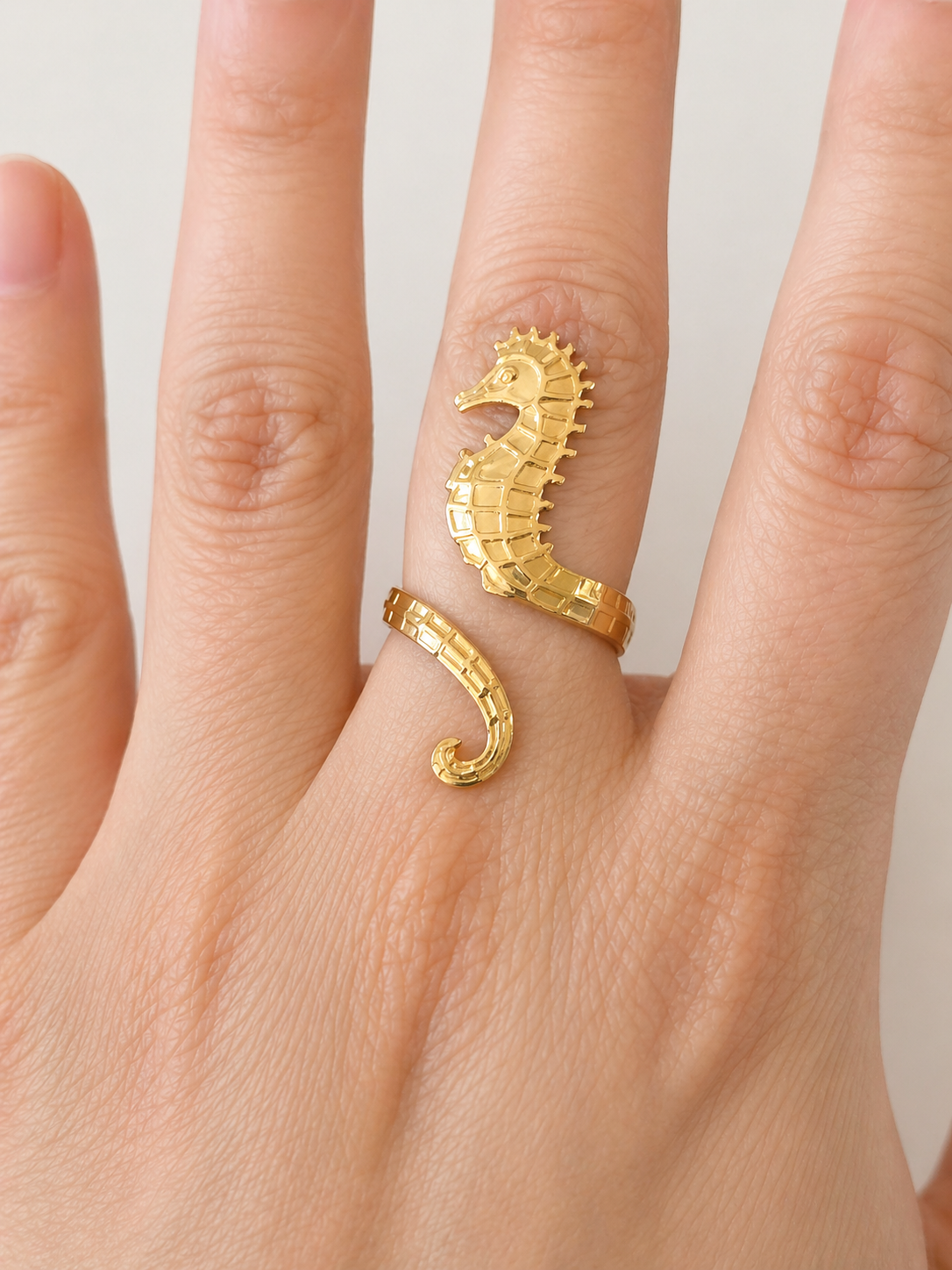 Golden Seahorse Wrap Ring