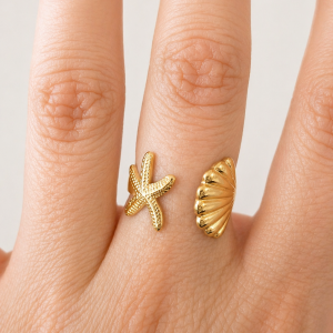 Coastal Duo Ring (Shell + Starfish) – Adjustable